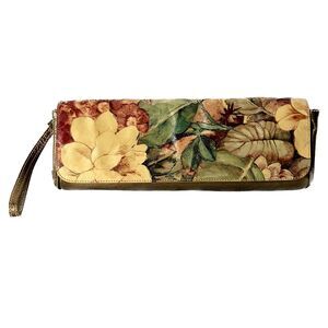 Maurizio Taiuti Floral Metallic Gold Leather Clutch Bag Made in Italy